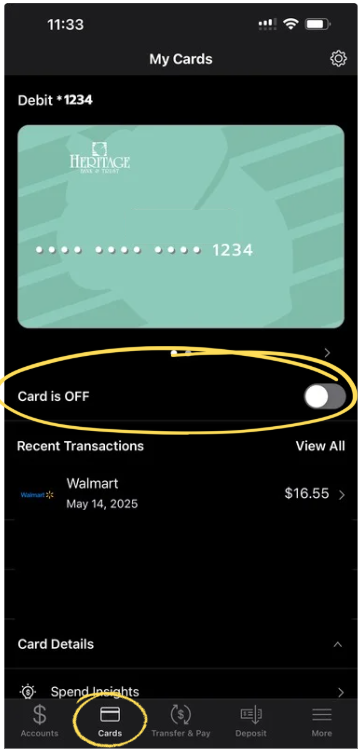 Card Controls Turn Off Card Screenshot